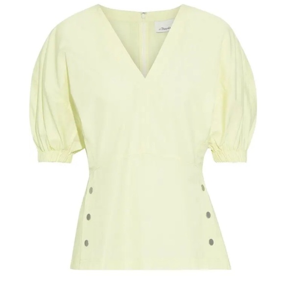 3.1 PHILLIP LIM Snap-Detailed Cotton-Poplin Blouse - Pastel Yellow - Picture 1 of 7